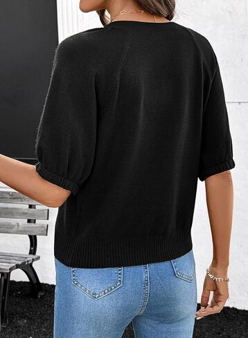 Dokotoo Women's Summer Casual Puff Short Sleeve Cardigan Sweaters Lightweight Soft Crewneck Button Down Knit Sweater Tops in Saudi Arabia