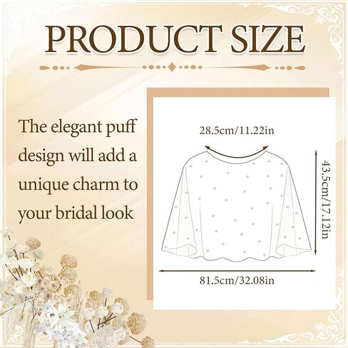 Pearl Shawl Wrap Shrug Wedding White Satin Edge Cape Elegant Tulle Sheer Bridal Bride Scarf Capelets Lace Dress Cover up Evening for Women in Kuwait