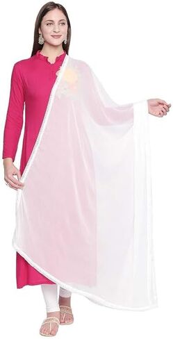Divine-Interiors Woman's Plain Chiffon Dupatta with border lace 2.25 meters Pack of 1 in Saudi Arabia