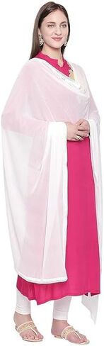 Divine-Interiors Woman's Plain Chiffon Dupatta with border lace 2.25 meters Pack of 1 in Saudi Arabia