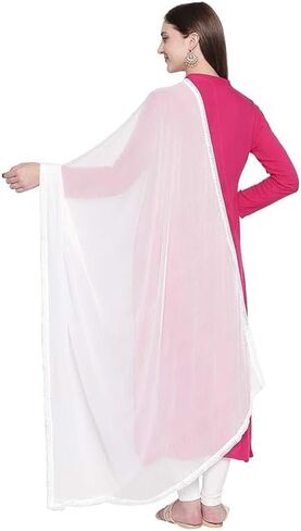 Divine-Interiors Woman's Plain Chiffon Dupatta with border lace 2.25 meters Pack of 1 in Saudi Arabia