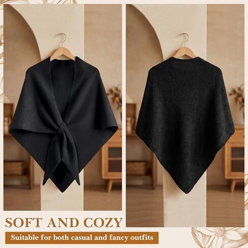 2 Pcs Women Triangle Shawl Wrap with French Beret Hat Soft Knitted Open Front Ponchos Sweater for Evening Dress in Saudi Arabia