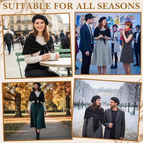 2 Pcs Women Triangle Shawl Wrap with French Beret Hat Soft Knitted Open Front Ponchos Sweater for Evening Dress in Saudi Arabia