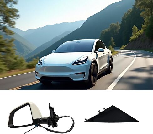 Black Right Passenger Side Mirror Replacement for Tesla Model Y 2021-2024 13-pin With Memory Recall/Power Folding/Heated Glass/Power Adjusted。 Replacement for 1594112-00-C, 1495594-00-A。 in Kuwait