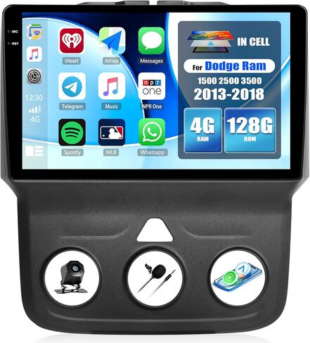 2 + 64 جيجابايت راديو السيارة ستيريو لدودج رام 2013-2018 1500 2500 3500 مع CarPlay اللاسلكي Android Auto 9 بوصة تعمل باللمس وحدة الرأس Android 13 ستيريو السيارة مع نظام تحديد المواقع العالمي (GPS) بلوتوث FM AHD كاميرا احتياطية in Saudi Arabia