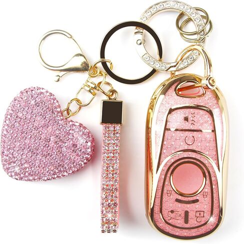 Key Fob Cover with Diamond Keychain Car Key Holder Case Compatible with Buick GX Enclave Encore LaCrosse Regal Envision Tourx GL8 Smart Remote Key Protector for Women, 6 Buttons (White-Heart) in Saudi Arabia
