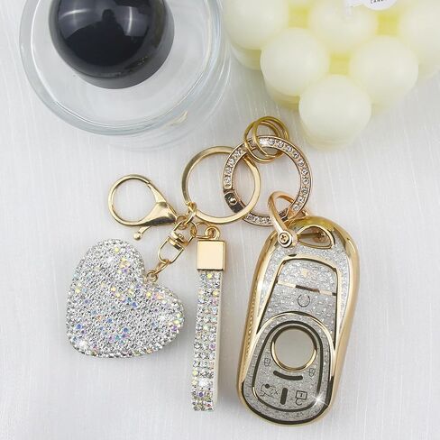 Key Fob Cover with Diamond Keychain Car Key Holder Case Compatible with Buick GX Enclave Encore LaCrosse Regal Envision Tourx GL8 Smart Remote Key Protector for Women, 6 Buttons (White-Heart) in Saudi Arabia