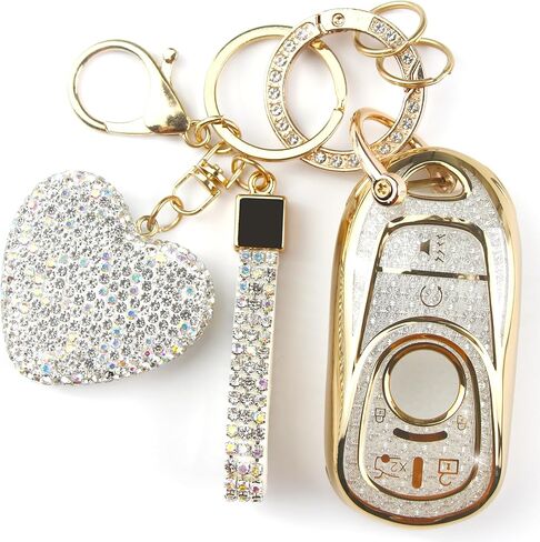 Key Fob Cover with Diamond Keychain Car Key Holder Case Compatible with Buick GX Enclave Encore LaCrosse Regal Envision Tourx GL8 Smart Remote Key Protector for Women, 6 Buttons (White-Heart) in Saudi Arabia