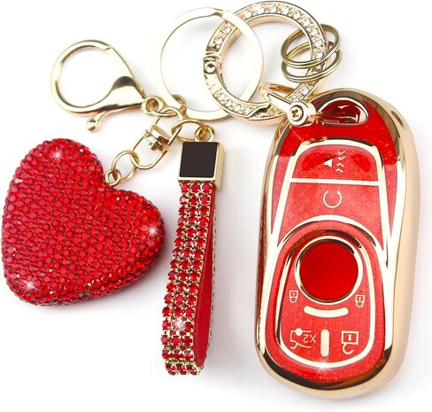 Key Fob Cover with Diamond Keychain Car Key Holder Case Compatible with Buick GX Enclave Encore LaCrosse Regal Envision Tourx GL8 Smart Remote Key Protector for Women, 6 Buttons (White-Heart) in Saudi Arabia