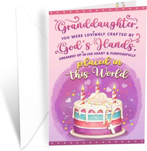 Prime Greetings Religious Birthday Card For Granddaughter, Made in America, Eco-Friendly, Thick Card Stock with Premium Envelope 5in x 7.75in, Packaged in Protective Mailer in Saudi Arabia