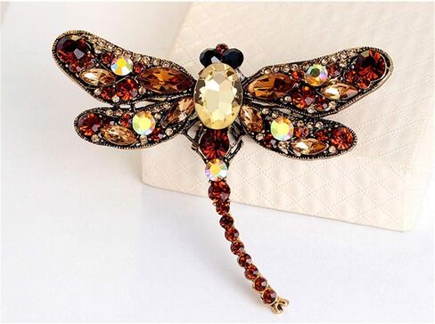 أنيقة اليعسوب الطيور بروش دبوس كريستال حجر الراين الحيوان حزب المجوهرات (البني) in Kuwait