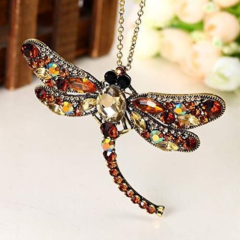 أنيقة اليعسوب الطيور بروش دبوس كريستال حجر الراين الحيوان حزب المجوهرات (البني) in Kuwait