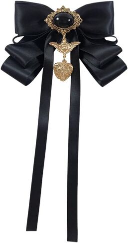 Vintage Bow Pre-Tied Brooch for Women Girls Gothic Oval Stone Love Heart Angel Charms Drop Layer Bow Tie Brooches Lapel Pins Elegant Corsage Collar Ceremony Halloween Party Accessories Gift in Saudi Arabia