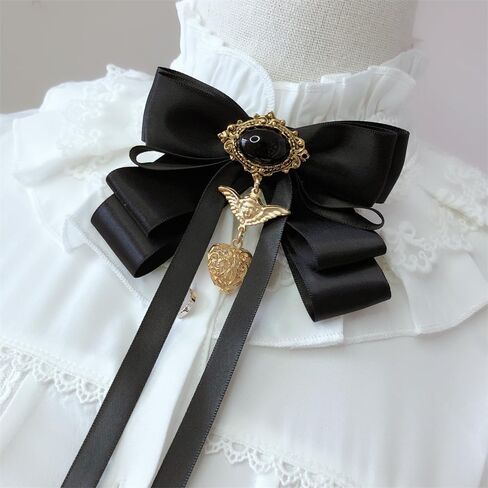 Vintage Bow Pre-Tied Brooch for Women Girls Gothic Oval Stone Love Heart Angel Charms Drop Layer Bow Tie Brooches Lapel Pins Elegant Corsage Collar Ceremony Halloween Party Accessories Gift in Saudi Arabia