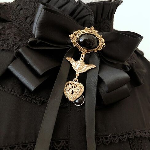 Vintage Bow Pre-Tied Brooch for Women Girls Gothic Oval Stone Love Heart Angel Charms Drop Layer Bow Tie Brooches Lapel Pins Elegant Corsage Collar Ceremony Halloween Party Accessories Gift in Saudi Arabia