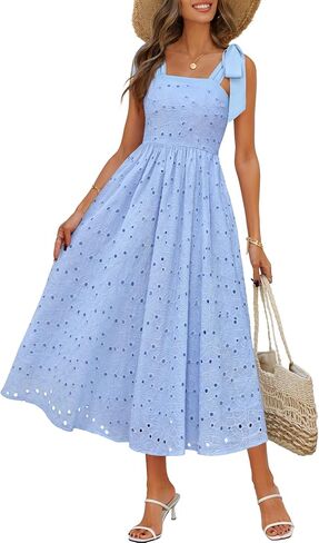 MEROKEETY Women's Summer Eyelet Square Neck Sundress 2026 Spring Sleeveless Flowy A Line Beach Vacation Long Maxi Dress in Saudi Arabia
