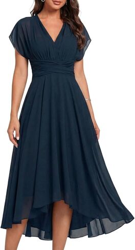 Women's Black Chiffon Dress Ruffle Short Sleeve Formal Dresses 2026 Summer Fashion Sexy Empire Waist Midi Dresses in Saudi Arabia