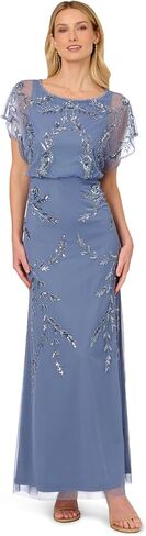 Adrianna Papell Beaded Flutter Blouson Dress, ICY Sage in Saudi Arabia