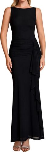 XinFSh Women's Ruffle Wedding Guest Maxi Dress Floral Ruched Bodycon Long Formal Cocktail Party Dresses in Saudi Arabia