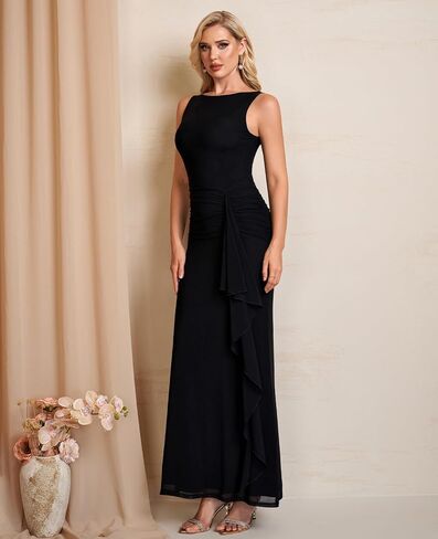 XinFSh Women's Ruffle Wedding Guest Maxi Dress Floral Ruched Bodycon Long Formal Cocktail Party Dresses in Saudi Arabia