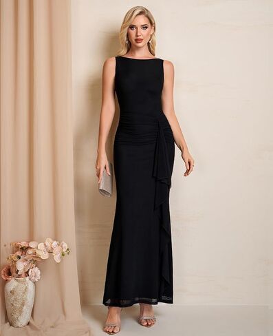 XinFSh Women's Ruffle Wedding Guest Maxi Dress Floral Ruched Bodycon Long Formal Cocktail Party Dresses in Saudi Arabia