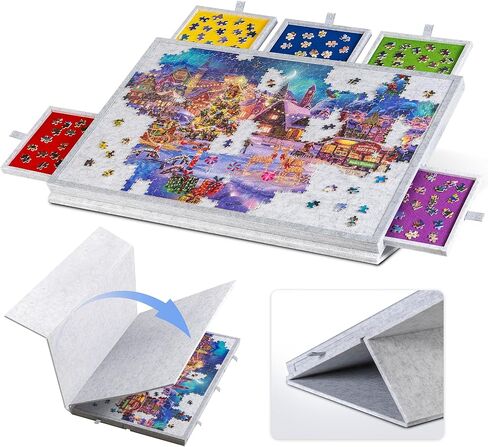 Lavievert Tilting Puzzle Board with 2-in-1 Designed Stand & Cover, Super Lightweight Felt Puzzle Plateau with 6 Drawers, Portable Jigsaw Puzzle Table for Games Up to 1000 Pieces - Light Gray in Kuwait