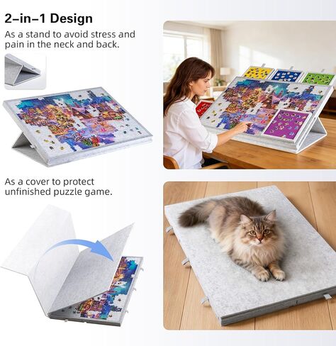 Lavievert Tilting Puzzle Board with 2-in-1 Designed Stand & Cover, Super Lightweight Felt Puzzle Plateau with 6 Drawers, Portable Jigsaw Puzzle Table for Games Up to 1000 Pieces - Light Gray in Kuwait