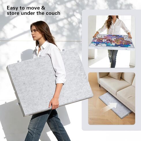 Lavievert Tilting Puzzle Board with 2-in-1 Designed Stand & Cover, Super Lightweight Felt Puzzle Plateau with 6 Drawers, Portable Jigsaw Puzzle Table for Games Up to 1000 Pieces - Light Gray in Kuwait