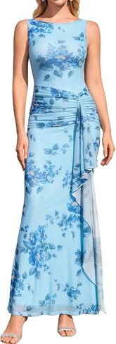 XinFSh Women's Ruffle Wedding Guest Maxi Dress Floral Ruched Bodycon Long Formal Cocktail Party Dresses in Kuwait