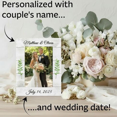 Personalized Wedding Picture Frame – Custom Names and Date – Distressed Rustic White Shiplap Style Wood Photo Frame – Bridal Shower Gift for Bride, Wedding Gift for Couples, Engagement Party Personalized Photo Frame - 5x7 Vertical in Saudi Arabia