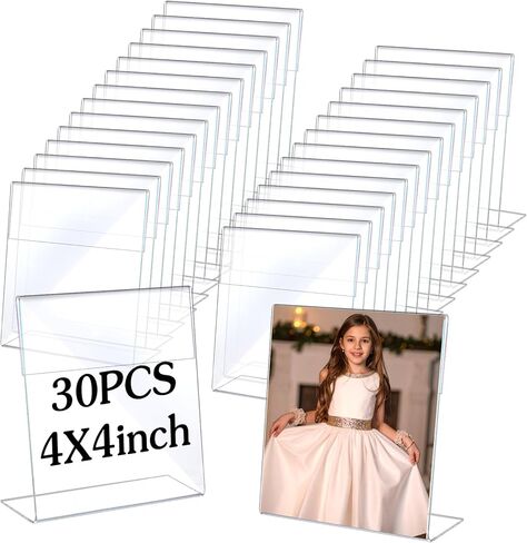 30 Pcs Acrylic Photo Frames 4 x 4 Inch Clear Picture Frames Slant Back Plastic Booth L Shaped Photo Stand Horizontal Small Sign Holder Name Display Stand with Insert for Home Office in Kuwait