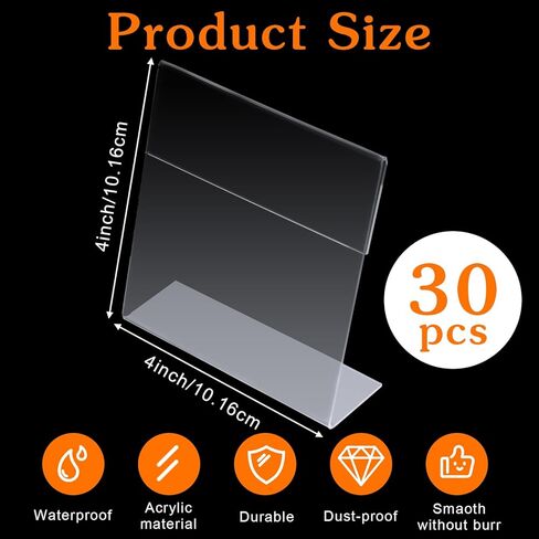 30 Pcs Acrylic Photo Frames 4 x 4 Inch Clear Picture Frames Slant Back Plastic Booth L Shaped Photo Stand Horizontal Small Sign Holder Name Display Stand with Insert for Home Office in Kuwait