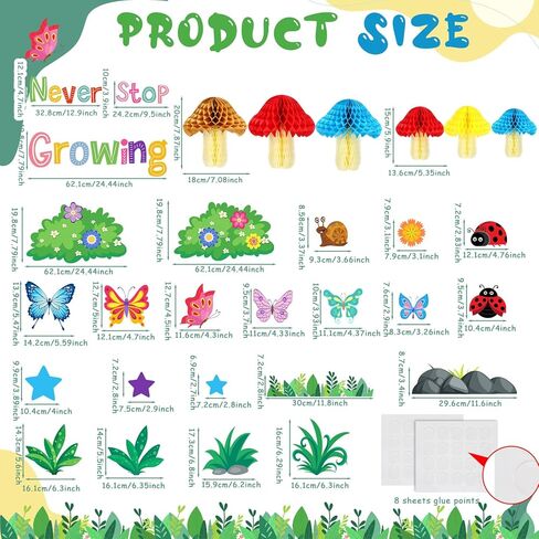 Pajean Spring Bulletin Board Decoration Set with 3D Mushroom Honeycomb Balls Never Stop Growing Classroom Inspirational Bulletin Board for Motivational Office Classroom Chalkboard Wall Decor Supplies in Saudi Arabia