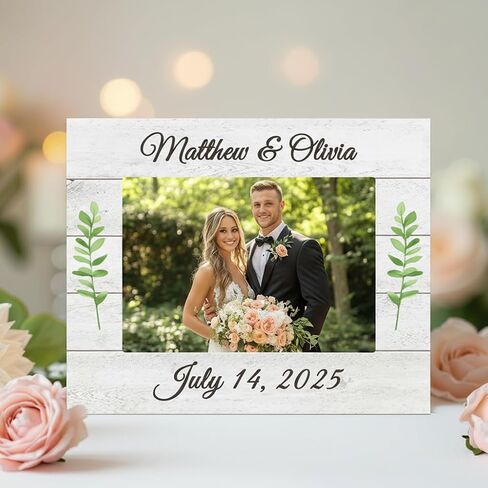 Personalized Wedding Picture Frame – Custom Names and Date – Distressed Rustic White Shiplap Style Wood Photo Frame – Bridal Shower Gift for Bride, Wedding Gift for Couples, Engagement Party Personalized Photo Frame - 5x7 Vertical in Saudi Arabia