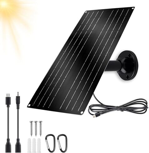 12W High-Power Solar Panel for Security Camera, 5V USB-C Solar Charger with Micro USB & Barrel Adapters, Outdoor Weatherproof for Continuous Home and Property Monitoring in Kuwait