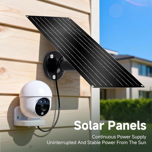 12W High-Power Solar Panel for Security Camera, 5V USB-C Solar Charger with Micro USB & Barrel Adapters, Outdoor Weatherproof for Continuous Home and Property Monitoring in Kuwait