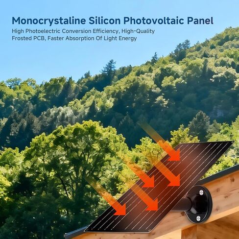 12W High-Power Solar Panel for Security Camera, 5V USB-C Solar Charger with Micro USB & Barrel Adapters, Outdoor Weatherproof for Continuous Home and Property Monitoring in Kuwait