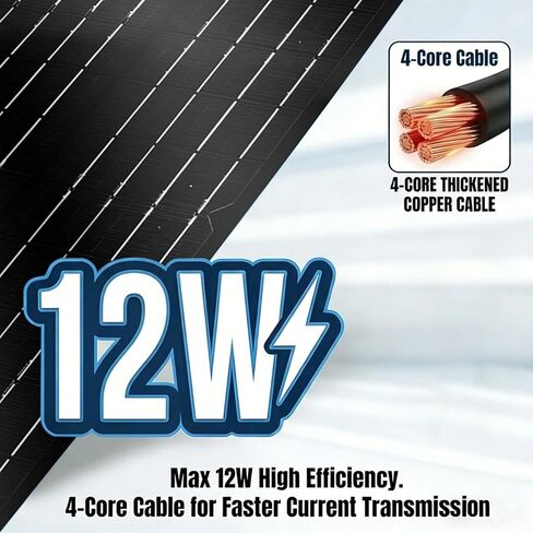 12W High-Power Solar Panel for Security Camera, 5V USB-C Solar Charger with Micro USB & Barrel Adapters, Outdoor Weatherproof for Continuous Home and Property Monitoring in Kuwait