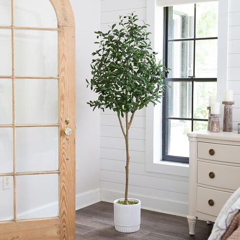 Nearly Natural 6ft. Artificial Olive Tree with White Decorative Planter in Saudi Arabia