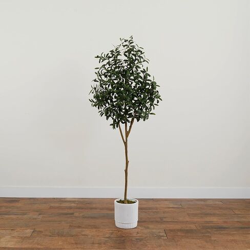 Nearly Natural 6ft. Artificial Olive Tree with White Decorative Planter in Saudi Arabia