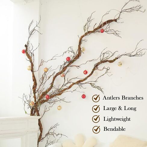 1 قطعة 79 بوصة كبيرة قابلة للانحناء قرون غزال صناعية طويلة للحرف اليدوية معلقة على الحائط من أشجار الغابة المجعدة والصفصاف الطويلة فروع الغابات شجرة جذع الخشب زينة عيد الميلاد لعيد الهالوين ديكور عيد الفصح in Kuwait