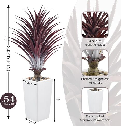 Faux Agave Tree 3.6ft(43in) Artificial Plants with White Tall Planter and Realistic Leaves, Fake Floor Potted Artificial Red Aloe Vera Plant for Home Office Indoor Decor (3.6feet,1Pack) in Saudi Arabia