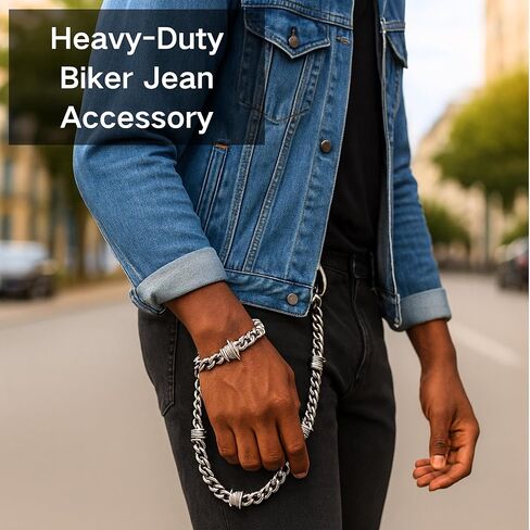 مجموعة سلسلة وسوار من الفولاذ المقاوم للصدأ، سلسلة بنطلون مقاس 26.38 بوصة مع مشبك مزدوج على شكل جراد البحر + سوار مقاس 9 بوصات، إكسسوارات ملابس الشارع فضية للرجال والنساء in Kuwait