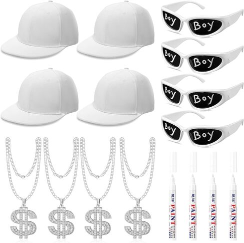 Yahenda 16 Pcs Hip Hop Costume Kit 2000s 80s 90s Rapper Accessories Costume for Women Men Rapper Sunglass Hats Chain and Pens in Saudi Arabia