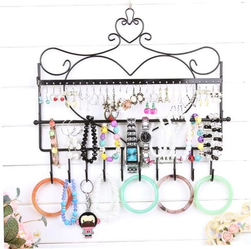 Zerodeko Heart Shape Jewelry Organizer Wall Mount Earring Holder Metal Jewelry Rack Hooks for Women Accessories in Saudi Arabia
