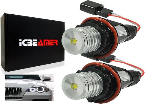 ICBEAMER LED Angel Eyes Halo Ring Marker Light، اللون: أزرق متوافق مع BMW E39 E53 E60 E61 E63 E64 E65 E66 E87 LED 12V 6W، استبدل مصابيح إضاءة مصنع OEM، [عبوة من قطعتين] in Kuwait
