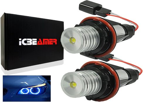ICBEAMER LED Angel Eyes Halo Ring Marker Light، اللون: أزرق متوافق مع BMW E39 E53 E60 E61 E63 E64 E65 E66 E87 LED 12V 6W، استبدل مصابيح إضاءة مصنع OEM، [عبوة من قطعتين] in Kuwait