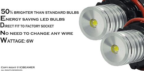 ICBEAMER LED Angel Eyes Halo Ring Marker Light، اللون: أزرق متوافق مع BMW E39 E53 E60 E61 E63 E64 E65 E66 E87 LED 12V 6W، استبدل مصابيح إضاءة مصنع OEM، [عبوة من قطعتين] in Kuwait