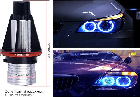 ICBEAMER LED Angel Eyes Halo Ring Marker Light، اللون: أزرق متوافق مع BMW E39 E53 E60 E61 E63 E64 E65 E66 E87 LED 12V 6W، استبدل مصابيح إضاءة مصنع OEM، [عبوة من قطعتين] in Kuwait