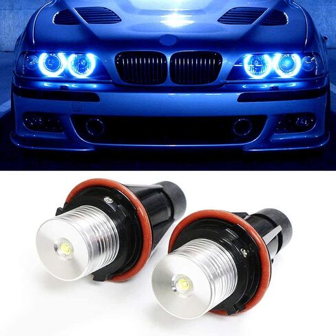 ICBEAMER LED Angel Eyes Halo Ring Marker Light، اللون: أزرق متوافق مع BMW E39 E53 E60 E61 E63 E64 E65 E66 E87 LED 12V 6W، استبدل مصابيح إضاءة مصنع OEM، [عبوة من قطعتين] in Kuwait